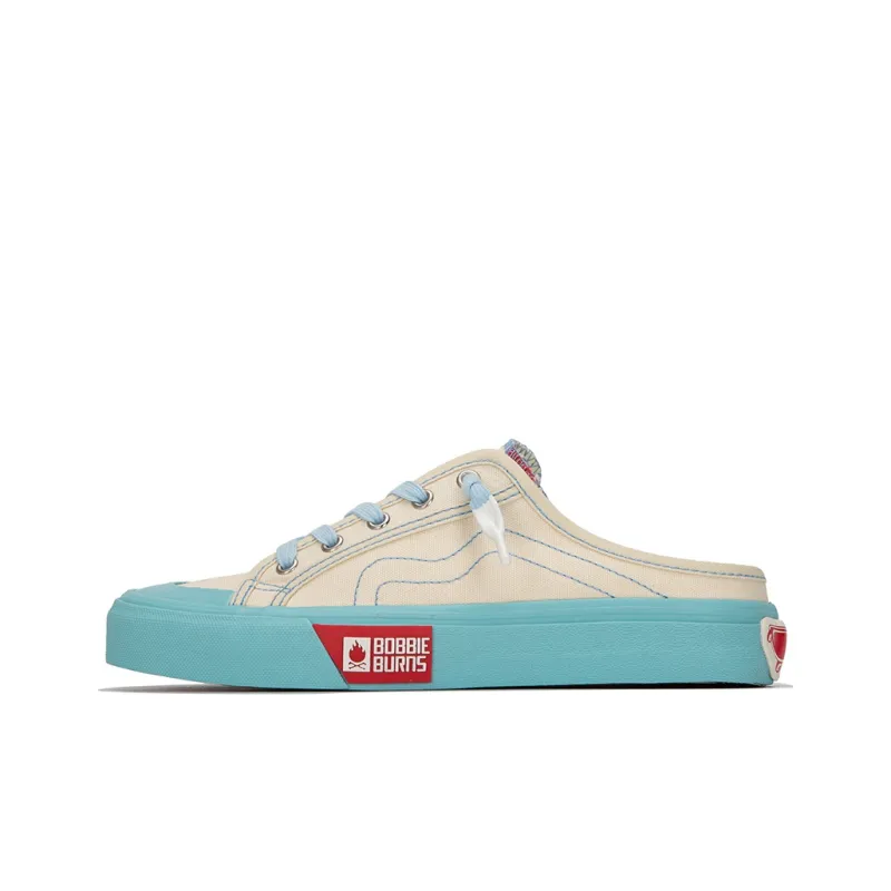 BOBBIE BURNS Slip-Resistant Cushioning Low-Top Skateboard Shoes Unisex White Blue-0