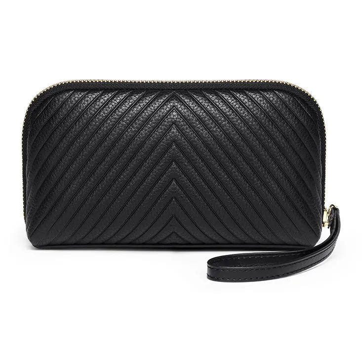 MashaLanti Cow Leather Top Grain Cow Leather Makeup Bag Clutch Handbag Regular Women's Black-3