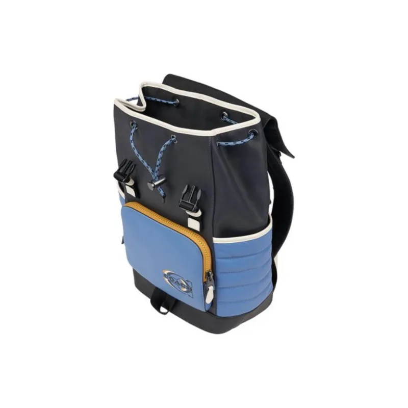 COACH Track Cow Leather Patchwork With Fabric Backpack Large Size Men's Midnight Blue Sky Blue-2