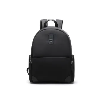 Satchi Fabric With Cow Leather Backpack Travel Bag Small Size Men's Black