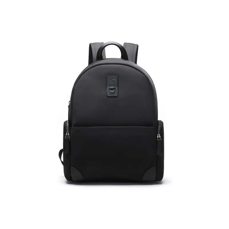 Satchi Fabric With Cow Leather Backpack Travel Bag Small Size Men's Black-0