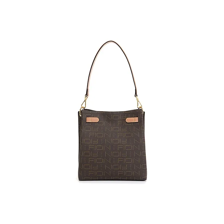 FION Artificial Leather Tote Bag Shopping Bag Shoulder Bag Crossbody Bag Handbag Medium Size Women's Coffee & Camel-2