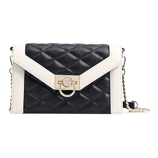 FION Cow Leather Small Square Bag Shoulder Bag, Crossbody Bag Trumpets Women's Black Gray-0