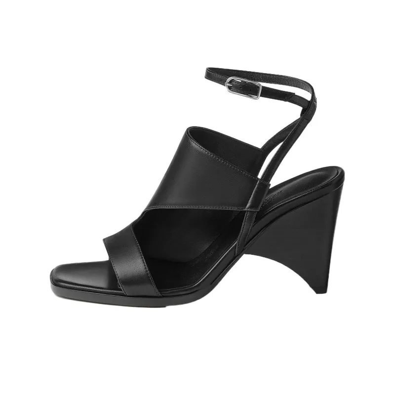 HERMES Inconnue Strap Sandals 5cm Women's Black-0