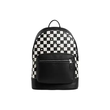 COACH West Cow Leather With Leather And Fabric Backpack Tubas Women's Color Hardware & Black & Chalk