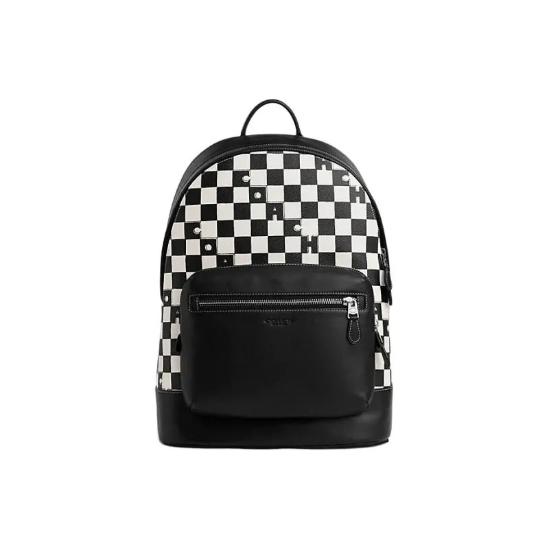 COACH West Cow Leather With Leather And Fabric Backpack Tubas Women's Hardware & Black & Chalk-0