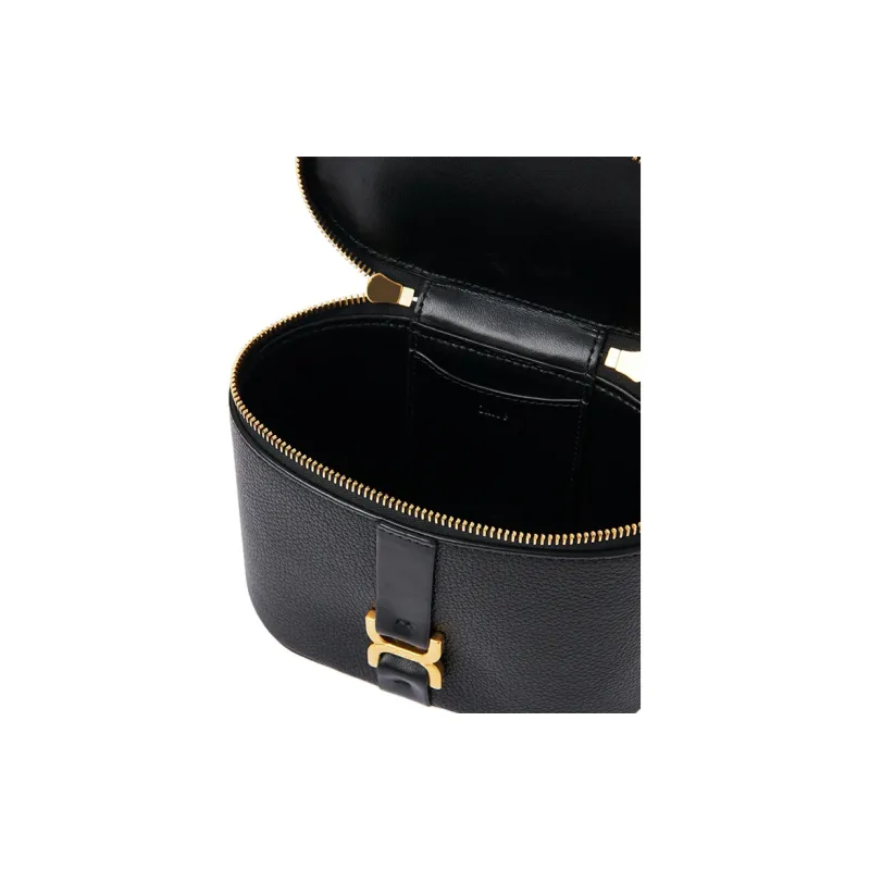 Chloe Marcie Grained Calfskin One Shoulder Crossbody Makeup Bag Mini Women's Black-4