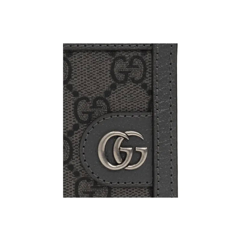 GUCCI Ophidia Canvas With Leather Trim Card Holder, Wallet Men's Gray & Black-4