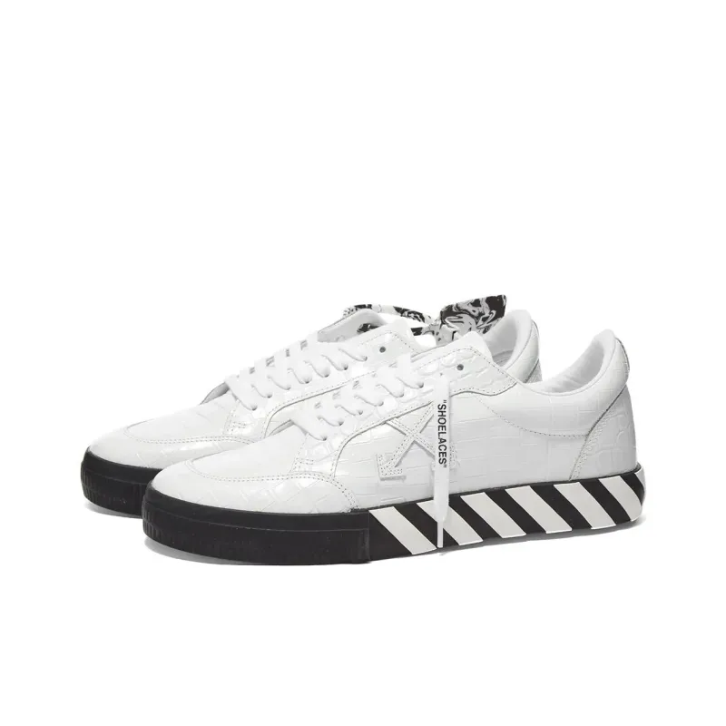 OFF WHITE Vulc Low Croco Leather White Black-3