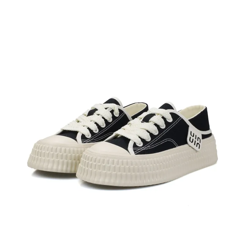 B10CROWN Anti Slip And Wear Resistant Balance Low Top Canvas Shoes Women's Black-5