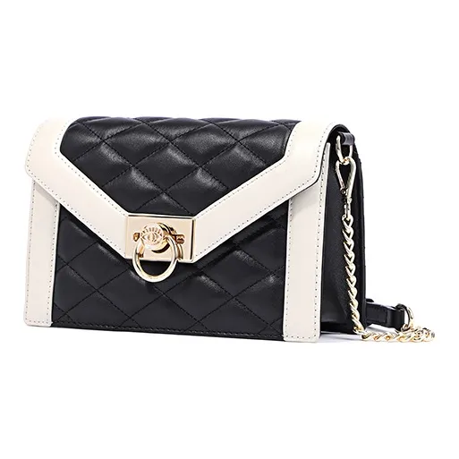 FION Cow Leather Small Square Bag Shoulder Bag, Crossbody Bag Trumpets Women's Black Gray-1