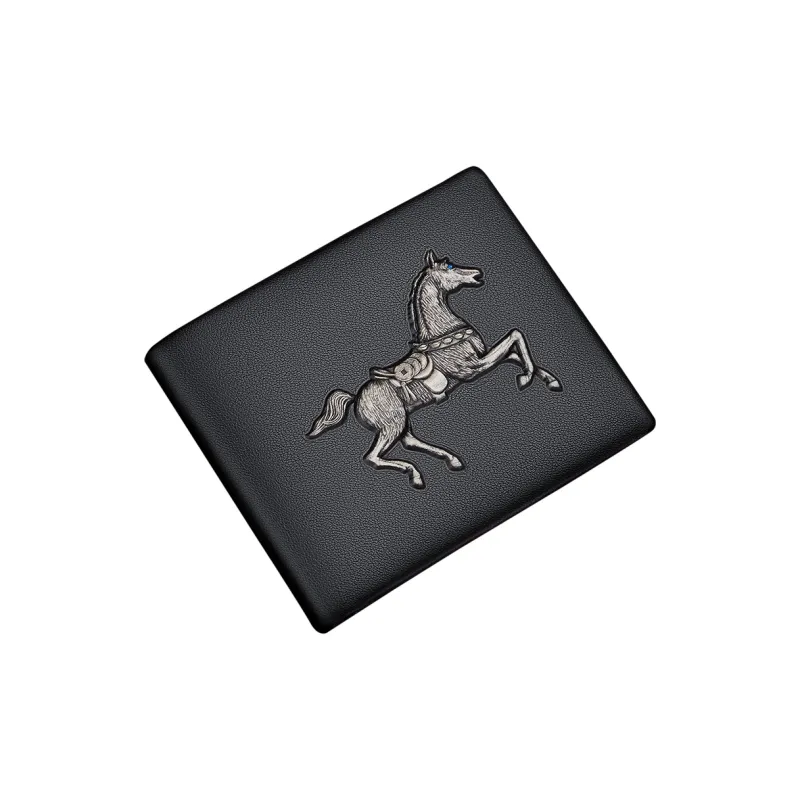 WilliamPOLO Top Grain Cow Leather Cropped Premium Wallet With Multiple Card Slots And Money Clip Men's Black-3