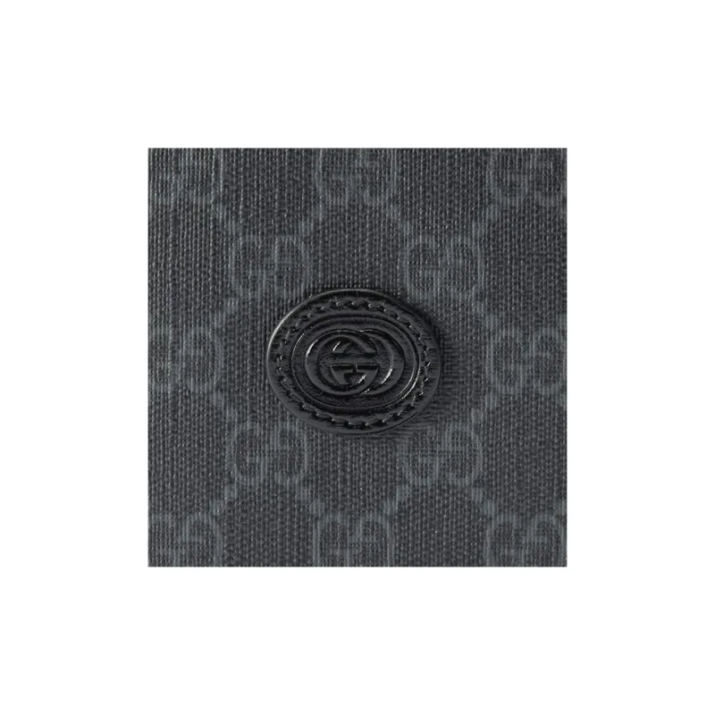 GUCCI Canvas With Leather Card Holder Wallet Men's Gray-8