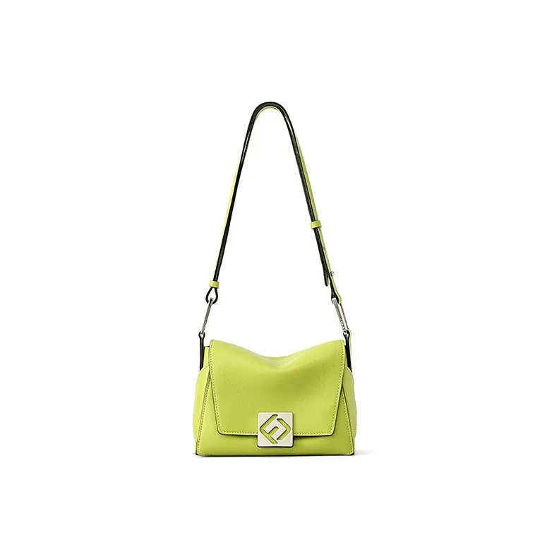 FION Cow Leather Stackable Small Square Bag, Crossbody Bag, Shoulder Bag Women's Grass Green-5