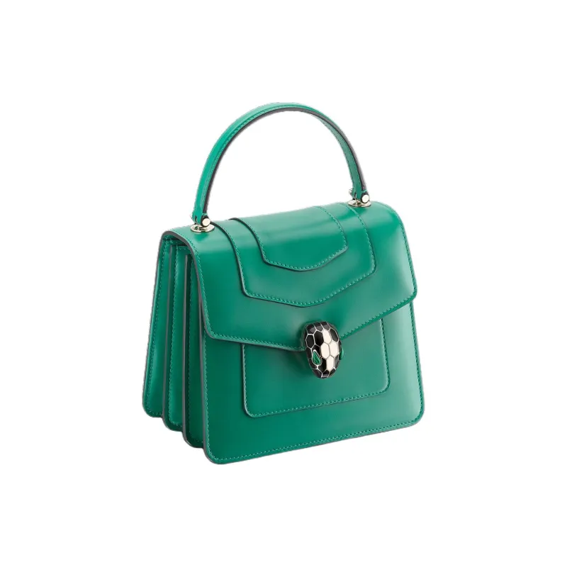 BVLGARI Calfskin Trunk Bag Snake Head Bag Crossbody Bag Shoulder Bag Small Size Women's Emerald-1