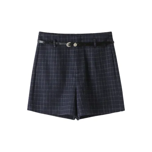 H-YXIANG Casual Shorts Women's Blue Plaid