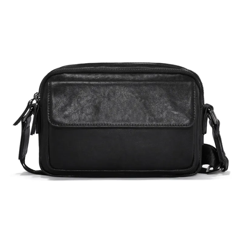 Old Man's Head Top Grain Cow Leather Shoulder Bag Crossbody Bag Regular Men's Black-0