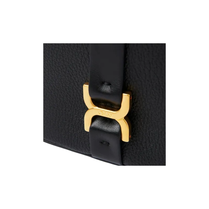 Chloe Marcie Grained Calfskin One Shoulder Crossbody Makeup Bag Mini Women's Black-3