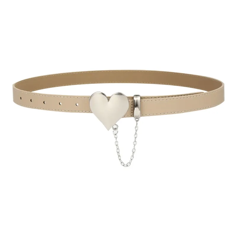 FUO Heart Lock Chain Minimalist Style Slim Waist Elegance Leather Belts Unisex-2
