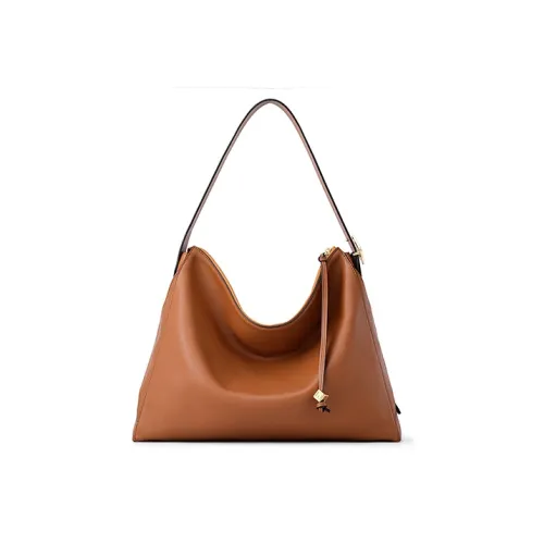 FION Cow Leather Handbag Shoulder Bag Crossbody Bag Large Size Women's Earth Brown