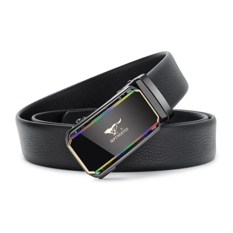 SEPTWOLVES Rainbow Automatic Buckle Business Casual Advanced Cow Leather Trendy Leather Belts Men's-1