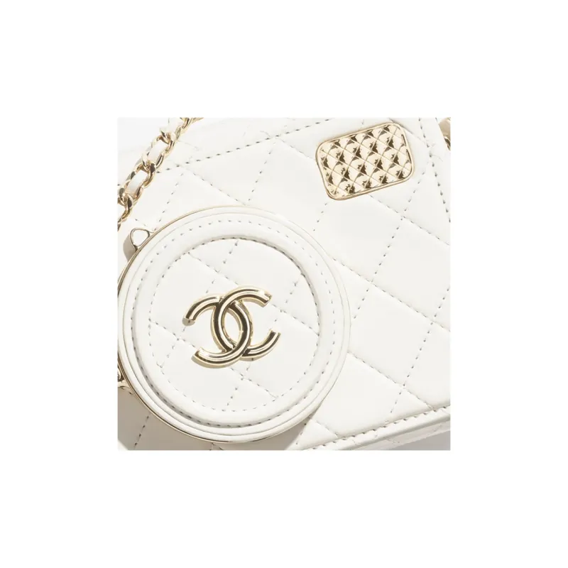 CHANEL Sheepskin Shoulder Bag, Crossbody Bag Women's White-4