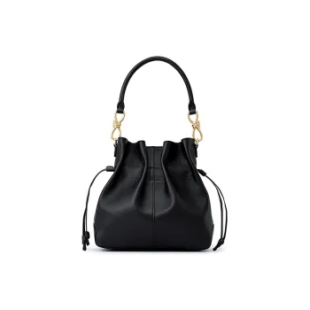 FION Cow Leather Bucket Bags Shoulder Bag Crossbody Bag Handbag Medium Size Women's Classic Black