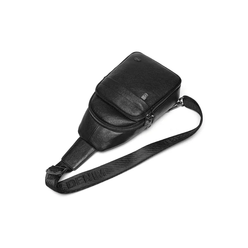 BISON DENIM Cow Leather Sling Bag, Shoulder Bag, Crossbody Bag Regular Men's Black-7