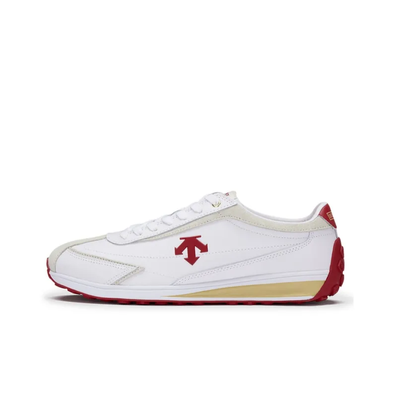 DESCENTE Cron Racer Shock Absorbers With Slip Resistant Features Low Top Casual Running Shoes Unisex White Red-0