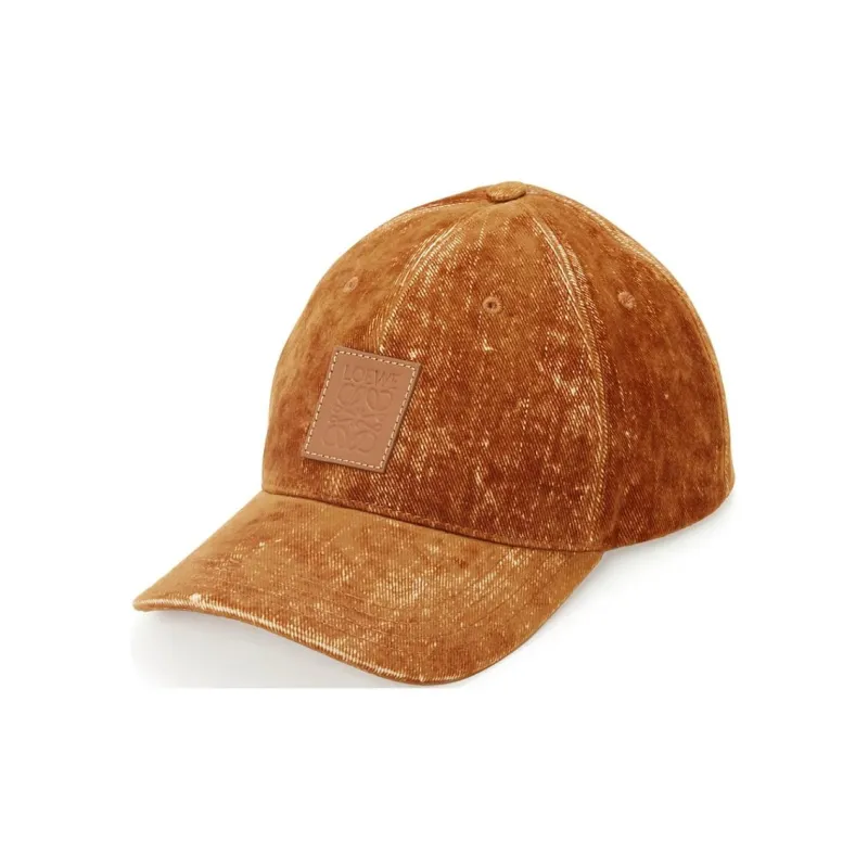 LOEWE Cotton Cow Leather Baseball Caps Men's Brown-0