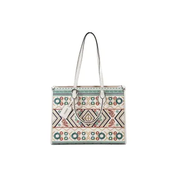 COOGI Cow Split Leather Handbag Tote Shopping Bag Large Size Women's Ecru/Black