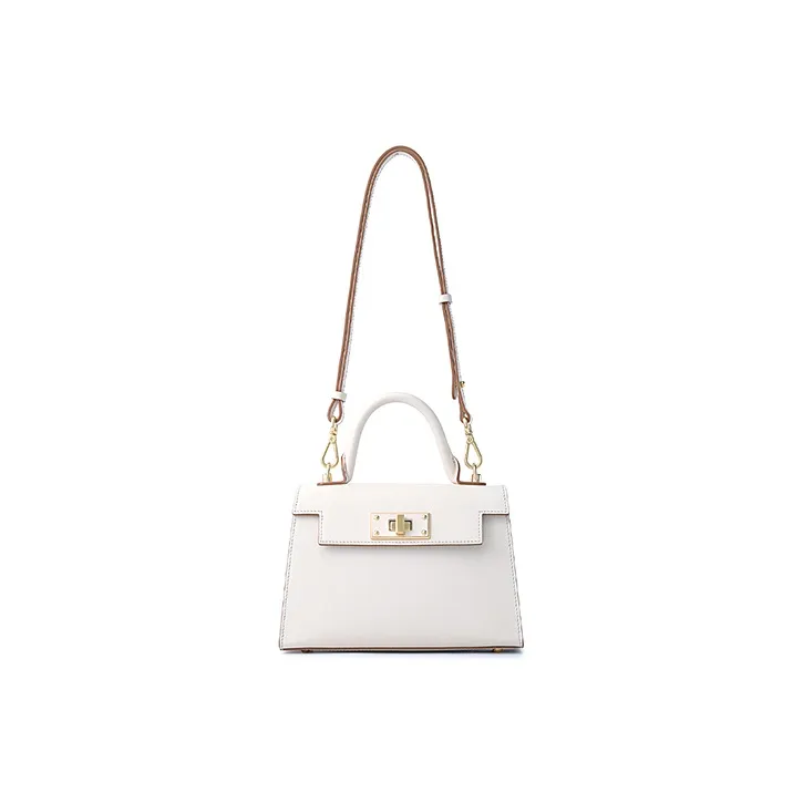 FION Cow Leather Shoulder Bag Crossbody Bag Handbag Women's White-4