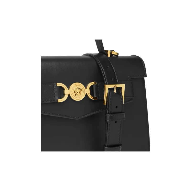 VERSACE Medusa '95 Cow Leather Shoulder Bag Crossbody Bag Handbag Medium Size Women's Black & Gold-4