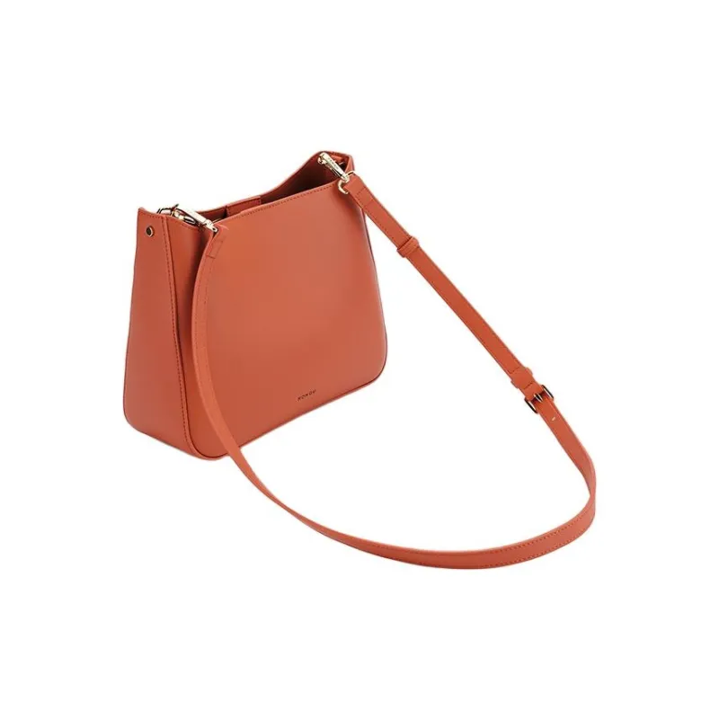 HONGU Cow Leather Bucket Bag, Shoulder Bag, Crossbody Bag Women's Peach Brown/Ecru-5