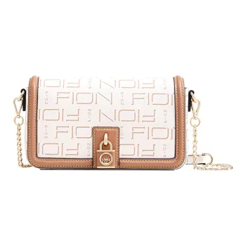FION PVC Small Square Bag Shoulder Bag Crossbody Bag Small Size Women's Ecru & Camel