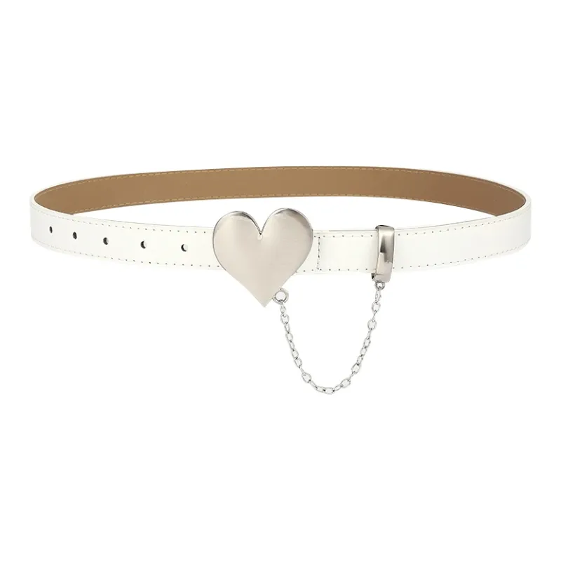 FUO Heart Lock Chain Minimalist Style Slim Waist Elegance Leather Belts Unisex-1