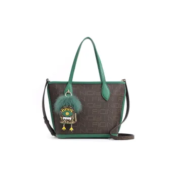 FION PVC Handbag Shoulder Bag Crossbody Bag Medium Size Women's Brown & Green