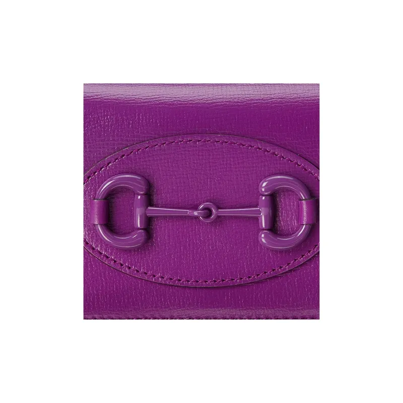 GUCCI Horsebit 1955 Leather Card Holder, Wallet Women's Purple-6