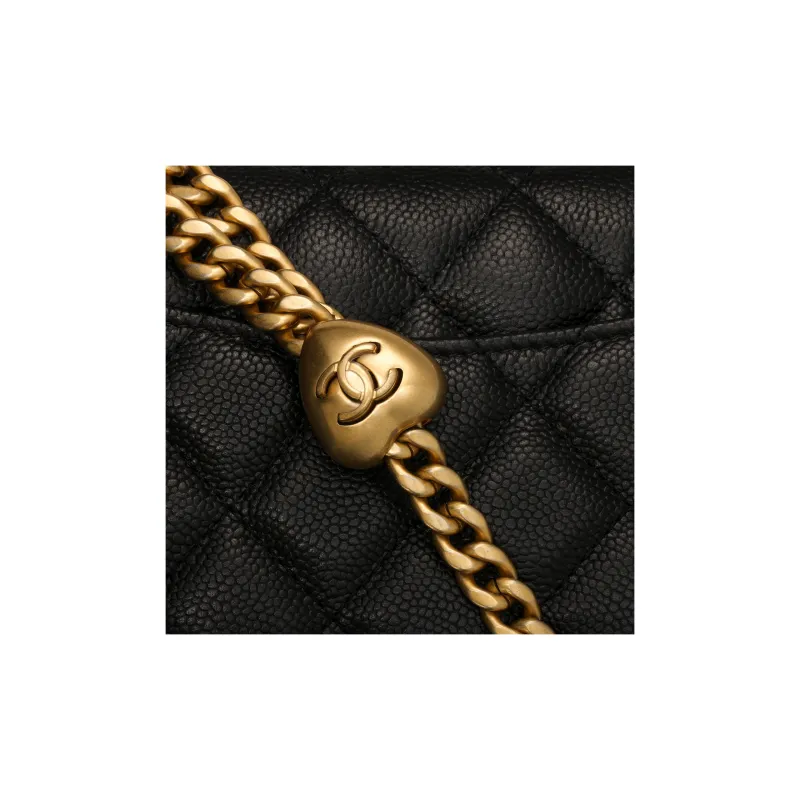 CHANEL Litchi Grain Cow Leather Shoulder Bag, Crossbody Bag Trumpets Women's Black-4