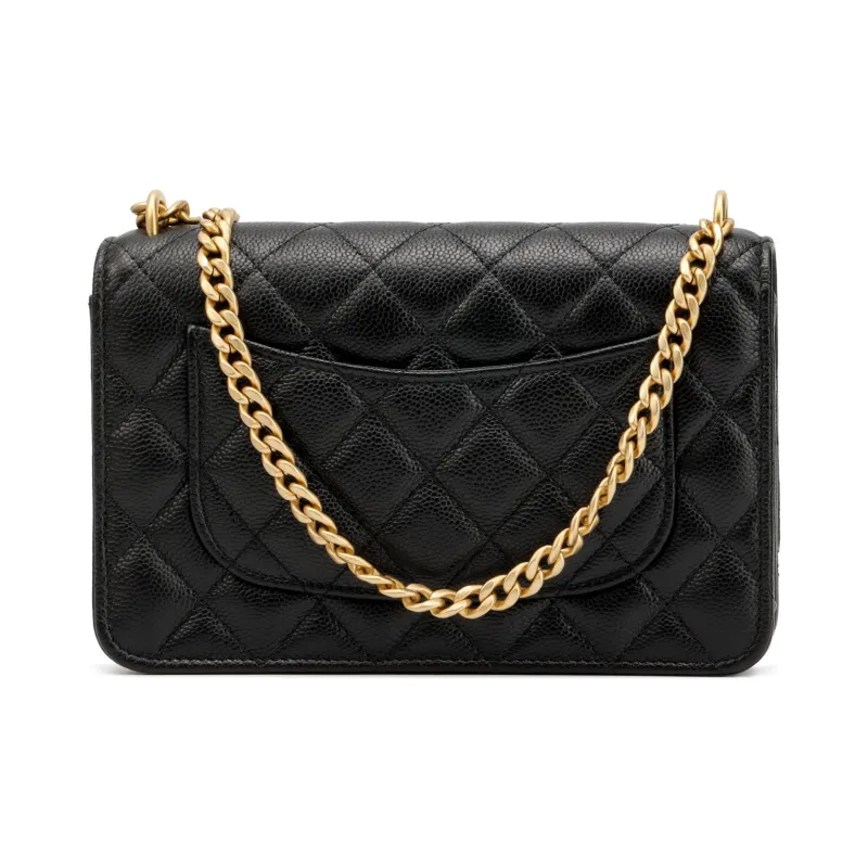 CHANEL Litchi Grain Cow Leather Shoulder Bag, Crossbody Bag Trumpets Women's Black-2