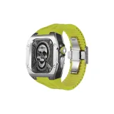 Black Case Silver Bezel, Mustard Green Strap