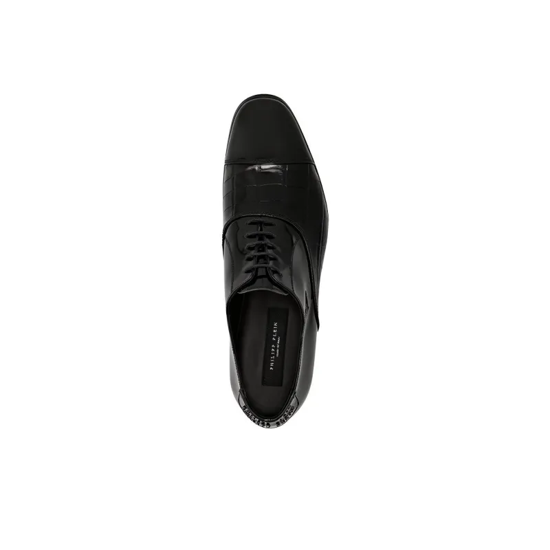 PHILIPP PLEIN Crocodile-effect Leather Oxford Shoes-3
