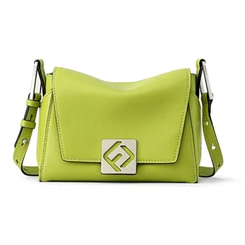 FION Cow Leather Stackable Bag Small Square Bag Crossbody Bag Shoulder Bag Women's Grass Green