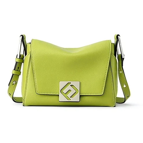 FION Cow Leather Stackable Bag Small Square Bag Crossbody Bag Shoulder Bag Women's Grass Green