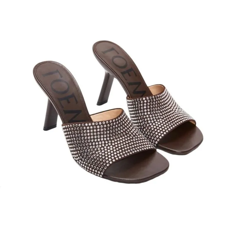 LOEWE Petal 90mm Rhinestone-embellished Leather Sandals-3