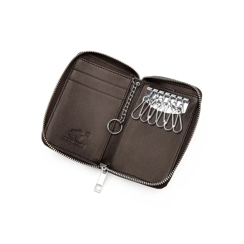 BISON DENIM Cow Leather Coin Purse, Multifunctional Card Holder Bag Regular Men's Black-8