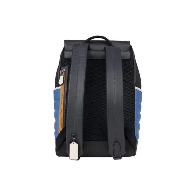 COACH Track Cow Leather Patchwork With Fabric Backpack Large Size Men's Midnight Blue Sky Blue-3