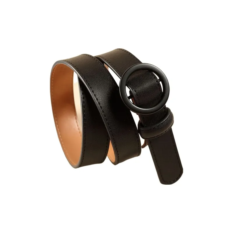Warrior Perforated Minimalist Style No-Hole Decoration Casual Trendy Leather Belts Women's 2.3cm-2