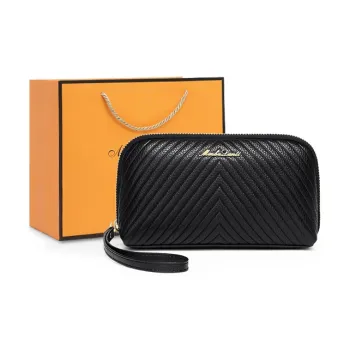 MashaLanti Cow Leather Top Grain Cow Leather Makeup Bag Clutch Handbag Regular Women's Black