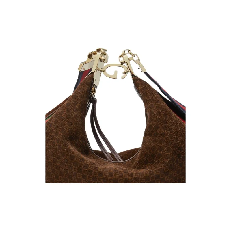 GUCCI Attache Leather Suede Bonded Dumpling Bag Portable Crossbody Bag Shoulder Bag Women's Dark Brown-9